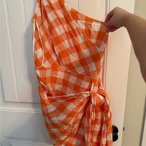 Orange Gingham Wrap Dress
